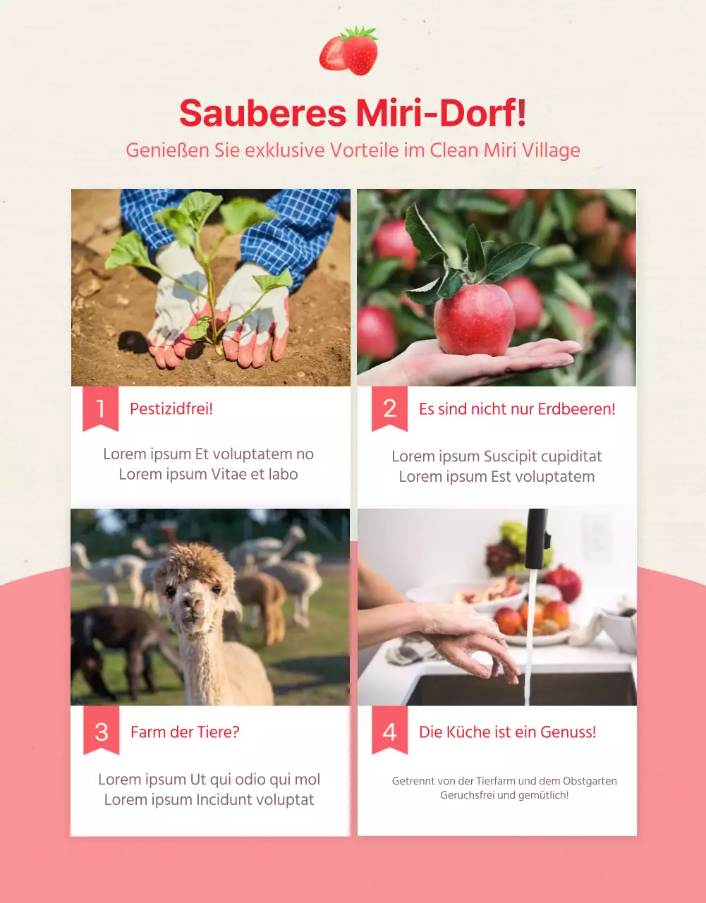 Rosa illustrierte Erdbeer Farm Erfahrung Details