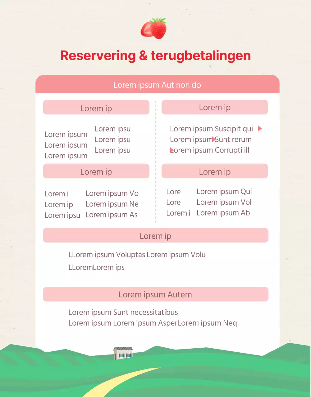 Roze geïllustreerde aardbeienboerderij details