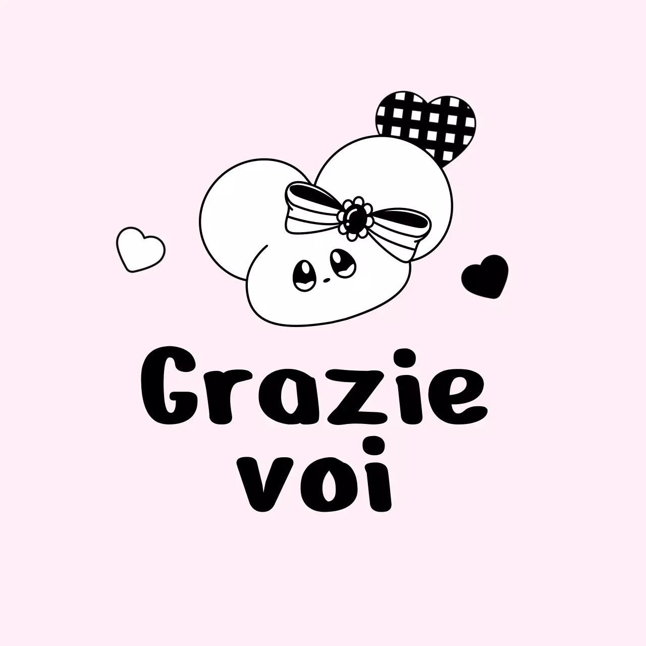 Merchandising di ringraziamento con un simpatico personaggio di topolino rosa e nero.