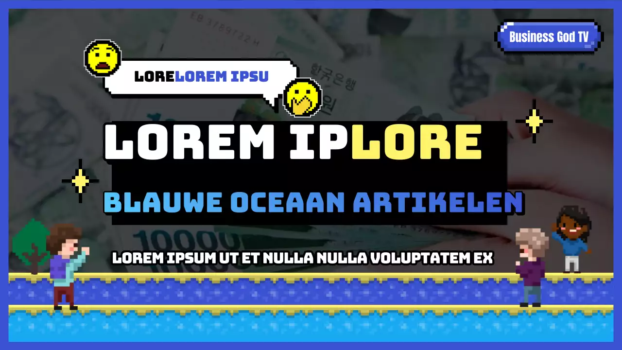 Zelfstandige blauwe oceaan items met een korrelig concept in blauw en geel