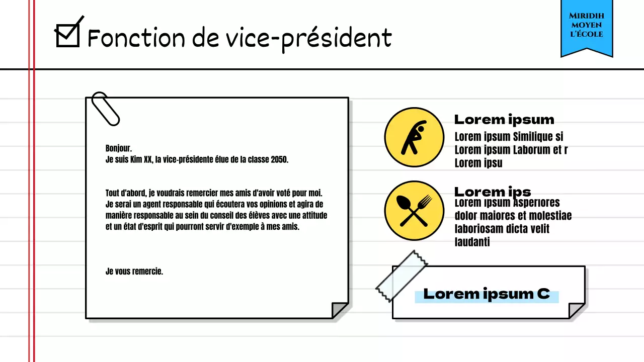 Annoncer les résultats de l'élection du conseil des élèves à l'aide d'un joli cahier d'exercices jaune