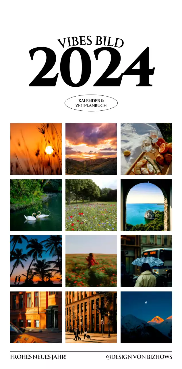 Wandkalender im einfachen Stil mit schwarz-weißer emotionaler Reisefotografie