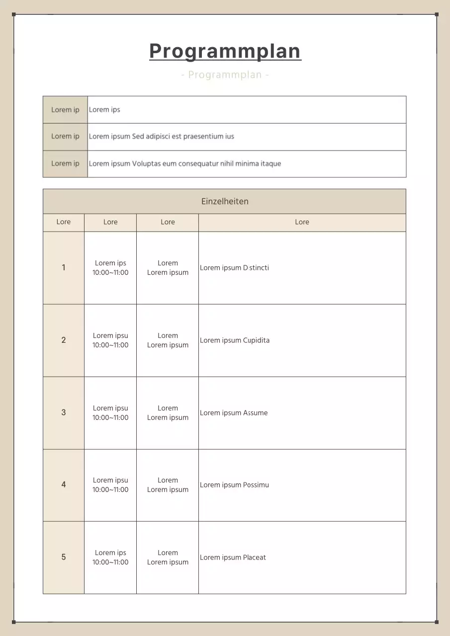 Ein einfacher Programmplan in Braun