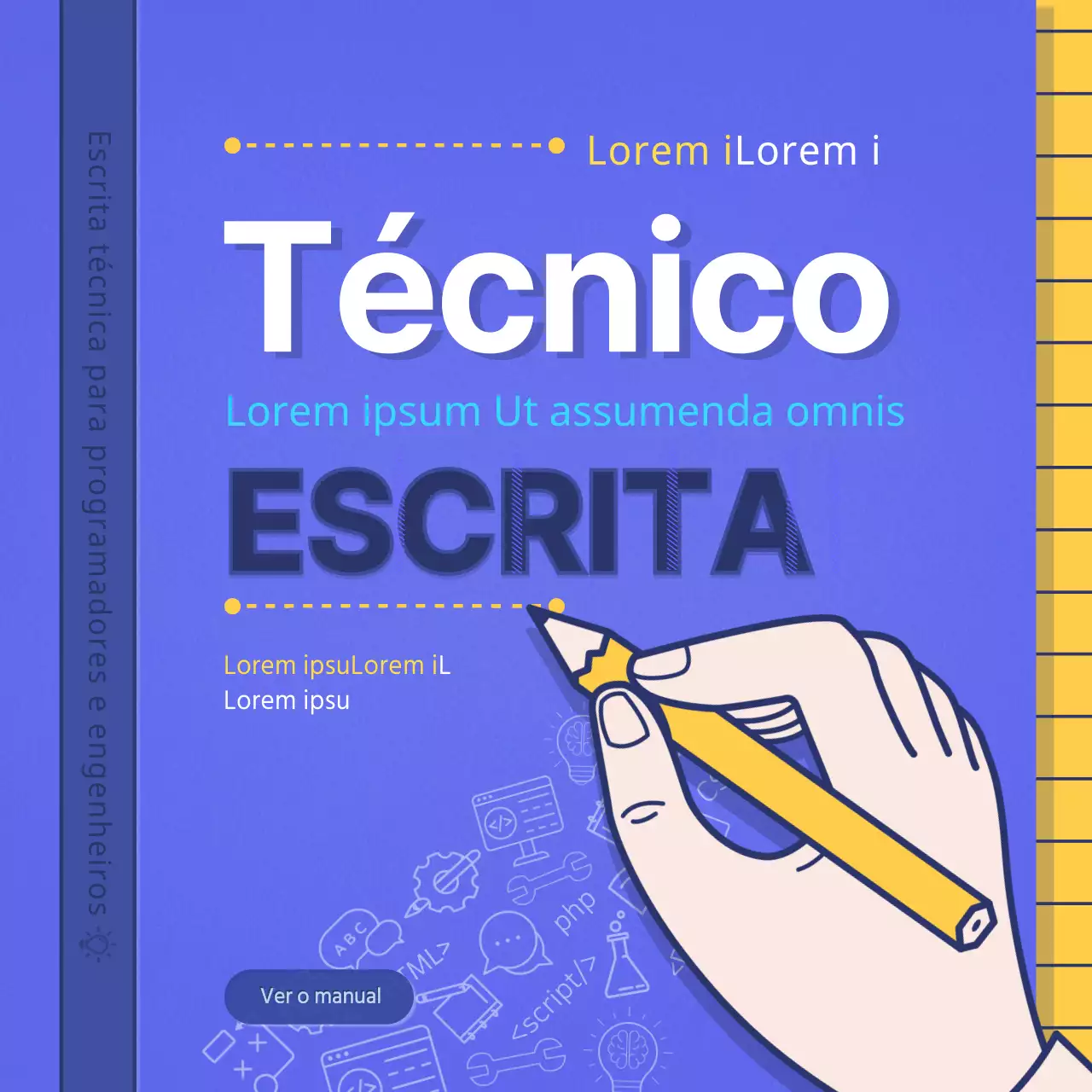 Design simples da capa do livro em amarelo e roxo Manuais de redação técnica Jornal do Instagram