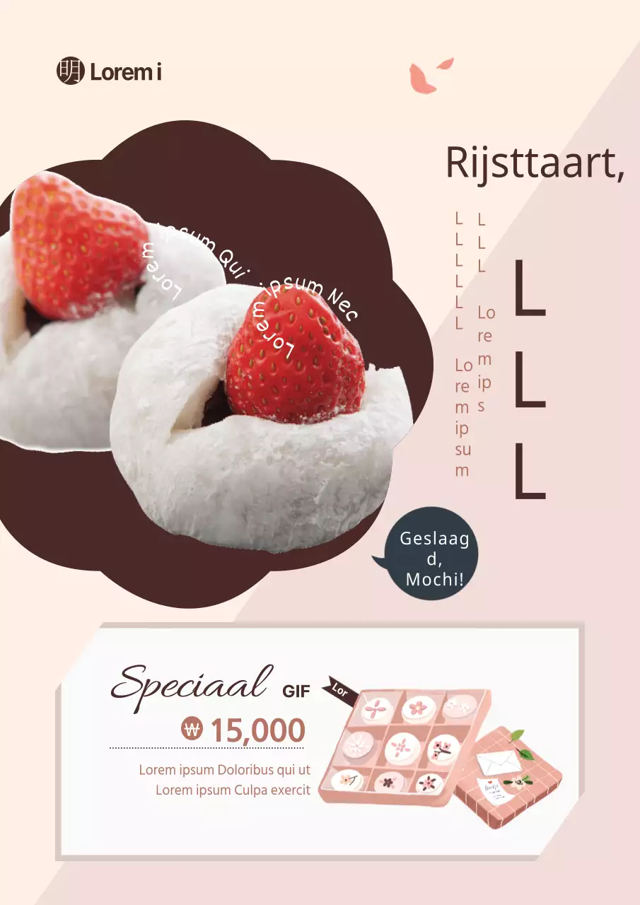Promotie van het nieuwe roze en bruine mochi-menu