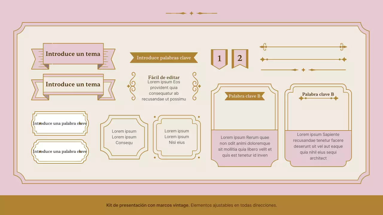 Kit de presentación de marco vintage en rosa y dorado