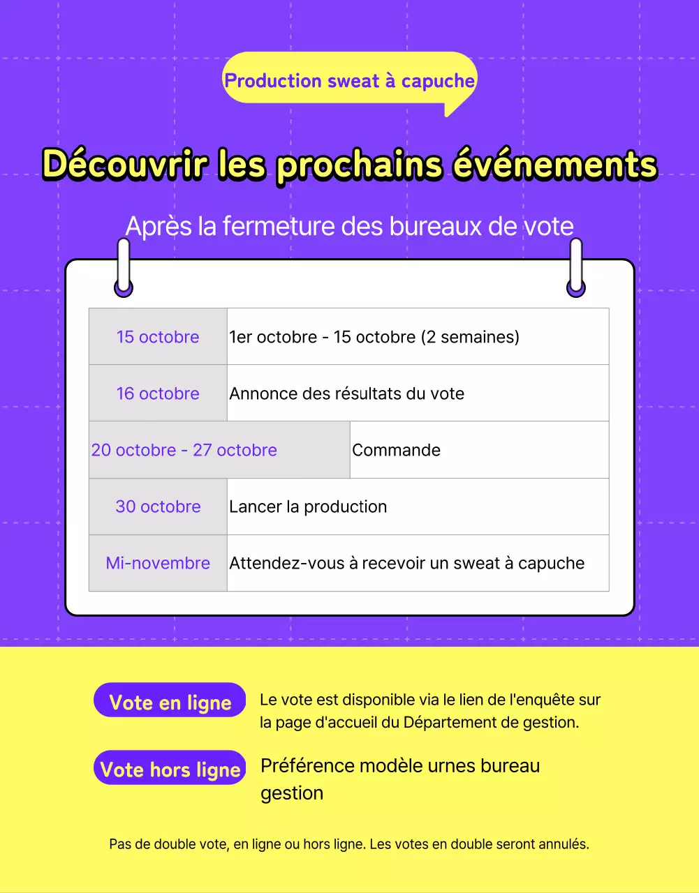 Université minimaliste violette et jaune et guide de vote pour les sweats à capuche