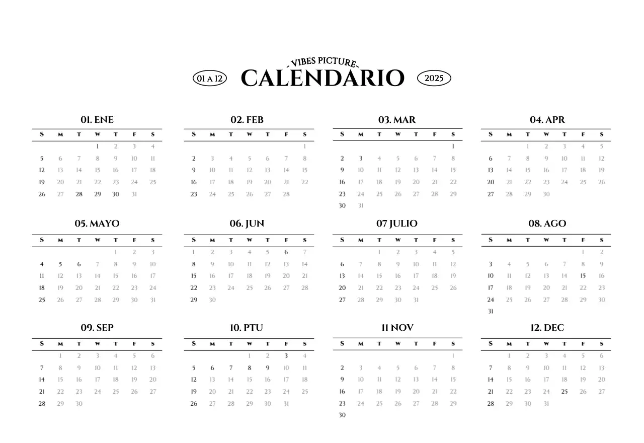 Calendario de pared de estilo sencillo con concepto de fotografía de viajes emocional en blanco y negro