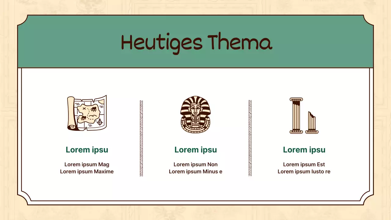 Historische Illustrationen in Beige und Grün unterstreichen den Unterricht in Weltgeschichte