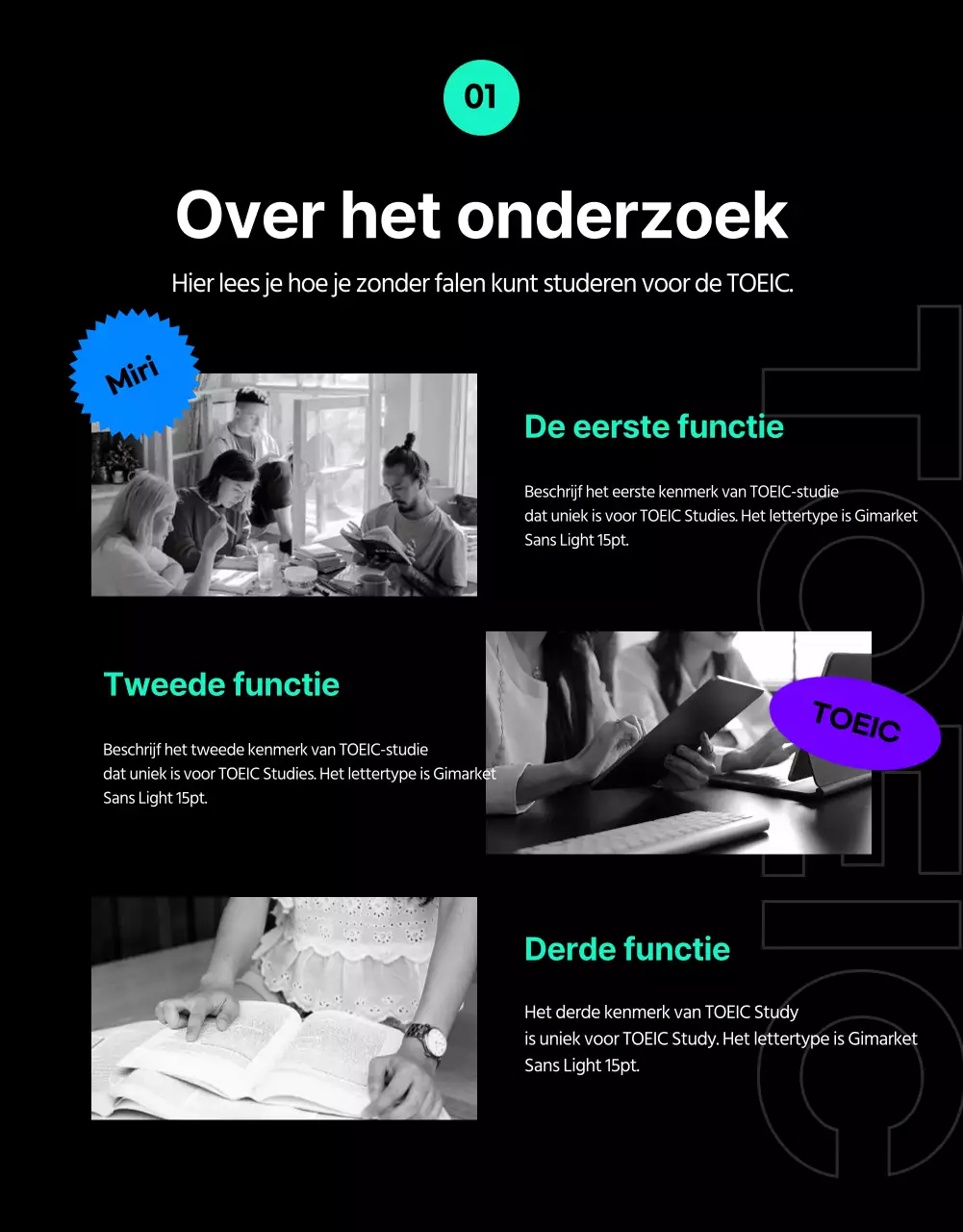 Sluit je aan bij het hippe blauwe en mintkleurige TOEIC-studieteam