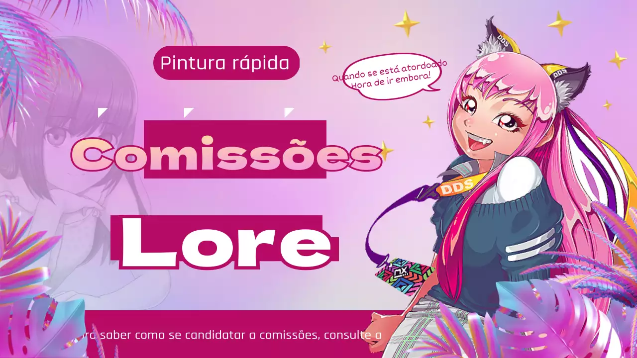 Conceito de ilustração de anime colorido e giro cor-de-rosa tema de pintura rápida da comissão