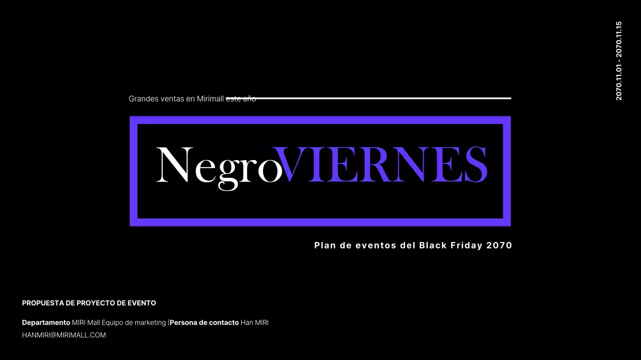 Planificador de eventos del centro comercial Black Friday en negro y morado