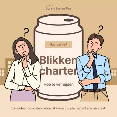 Beige en lichtblauwe illustratie concept blikje charter oplichterij