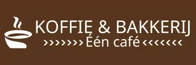 Een eenregelig schortontwerp met een illustratie van een koffiekopje met koffie en het logo van een bakkerswinkel.