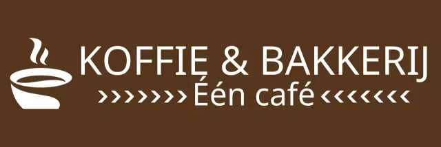 Een eenregelig schortontwerp met een illustratie van een koffiekopje met koffie en het logo van een bakkerswinkel.