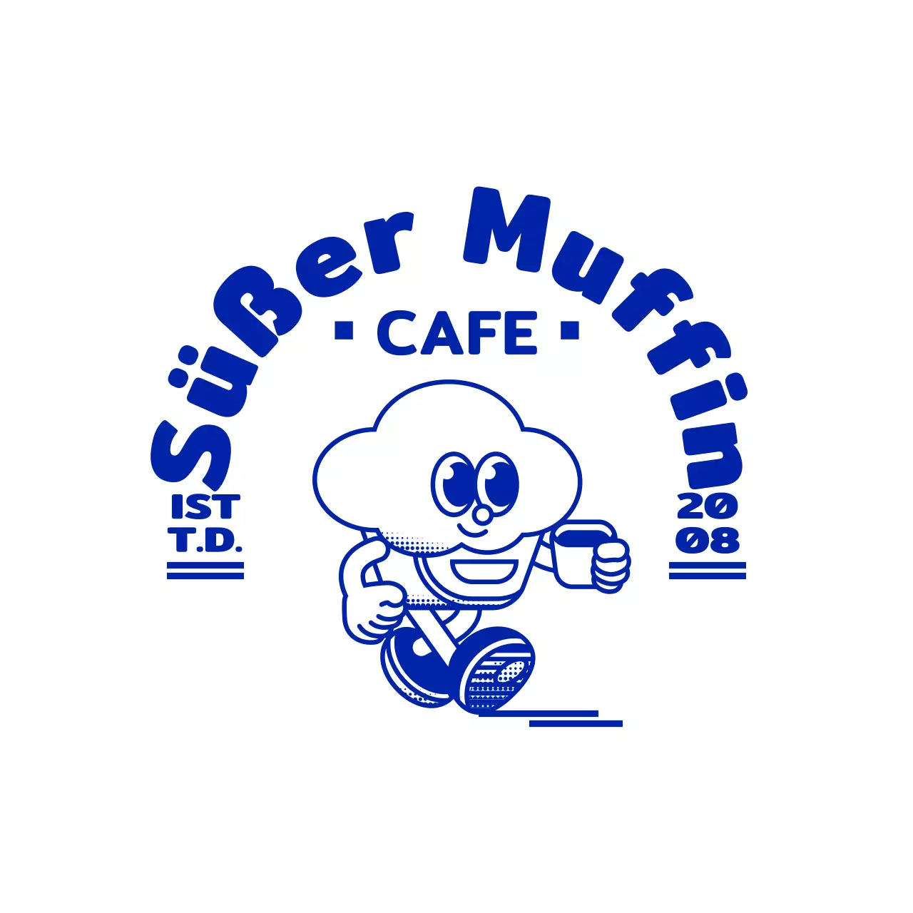 Eine einfache, niedliche Cupcake-Illustration in marineblau mit einem Emblem Logo-Stil Cafe