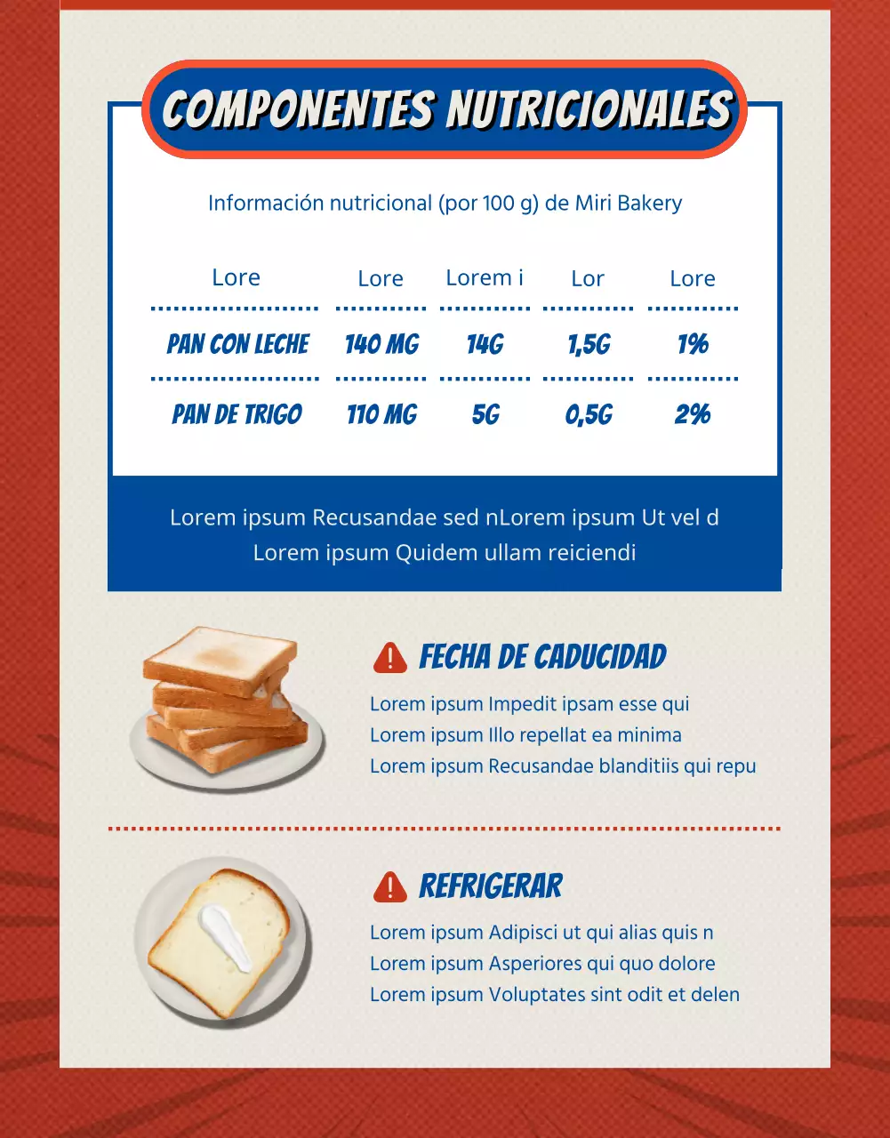 Presentación del pan vintage rojo y azul