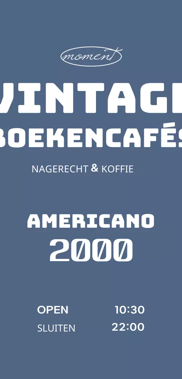 Boek café teken met vintage menu op blauwe achtergrond
