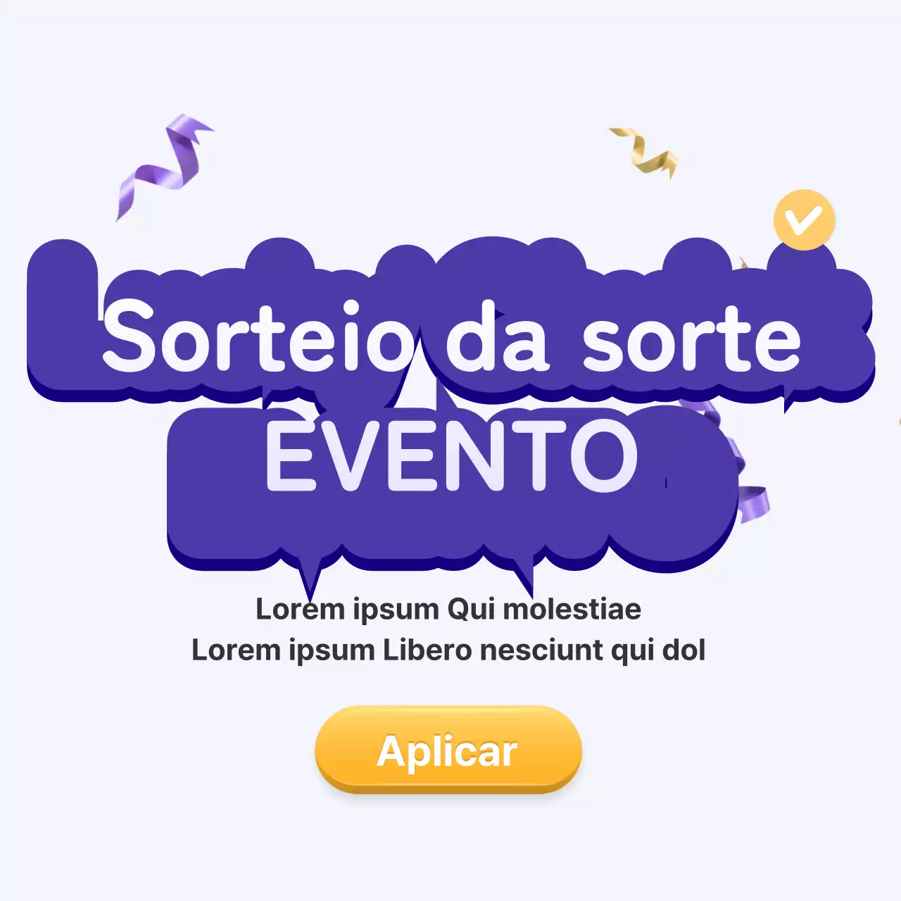 Evento de roleta de presença tridimensional em roxo e amarelo