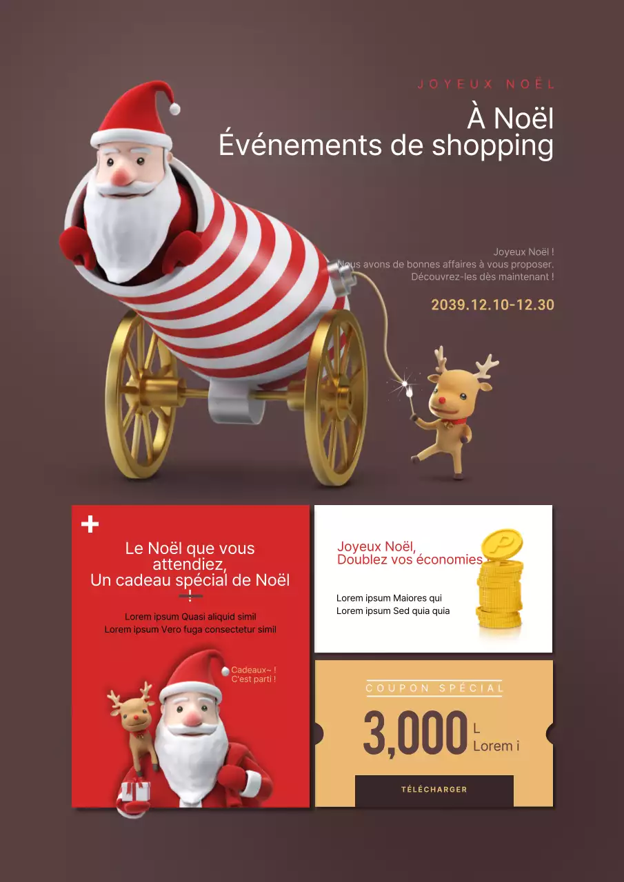 Faites la promotion de votre événement de Noël avec une illustration du Père Noël brun et de Rudolph.