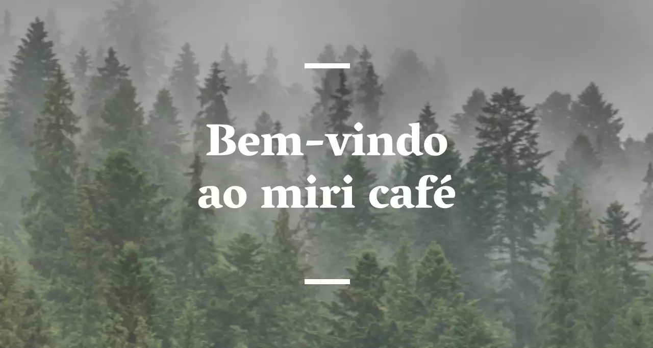 Café balsa de língua inglesa com sinalética sentimental com uma fotografia de uma floresta.