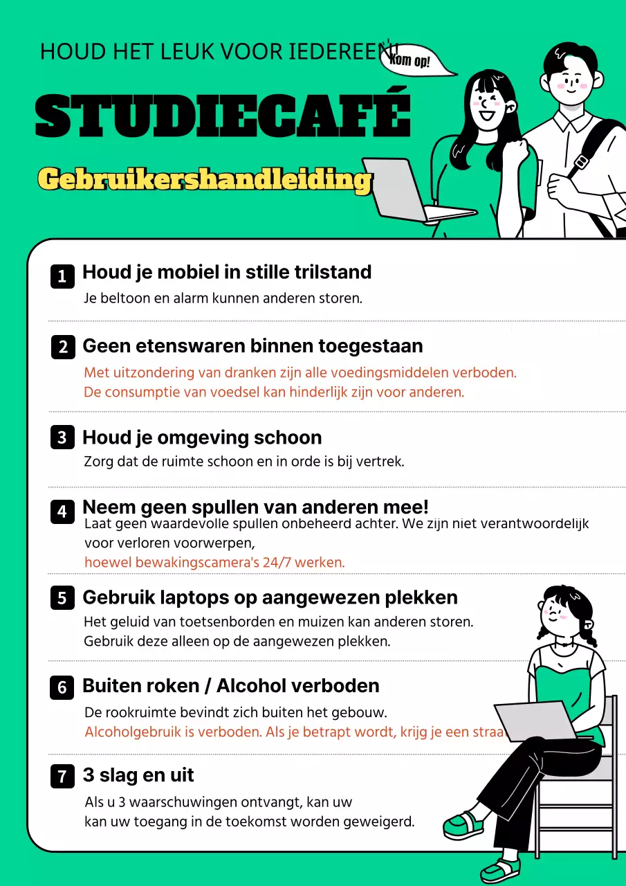 Een caféteken met een eenvoudige illustratie op een groene achtergrond