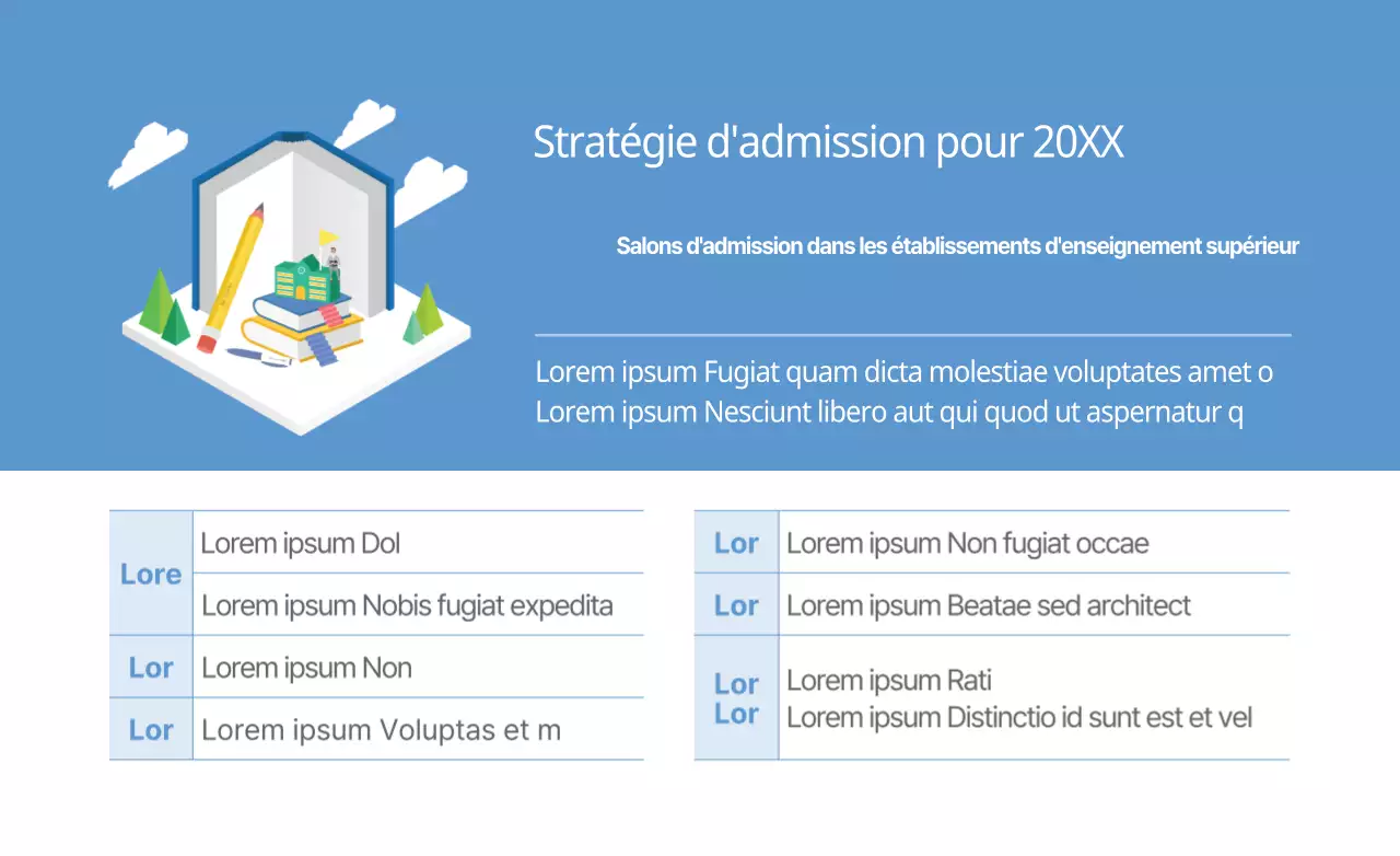 Un style simple et épuré en bleu et blanc pour votre présentation d'admission à l'université.