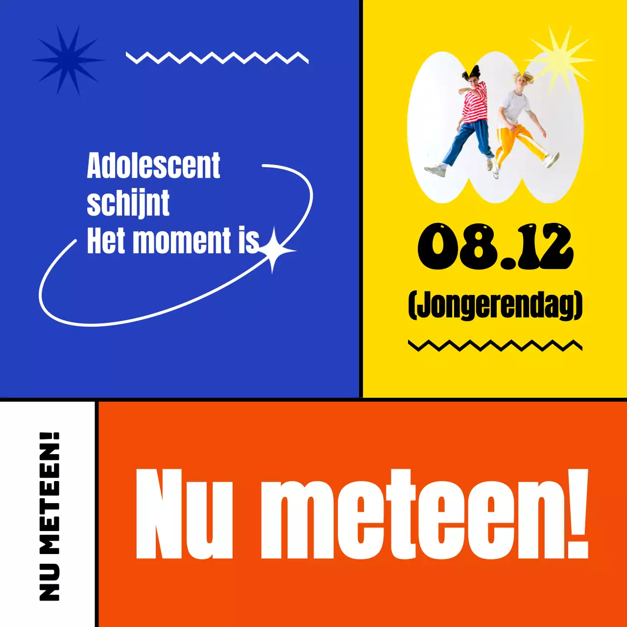 Een kleurrijke geometrische aankondiging van het Jongerendagfestival