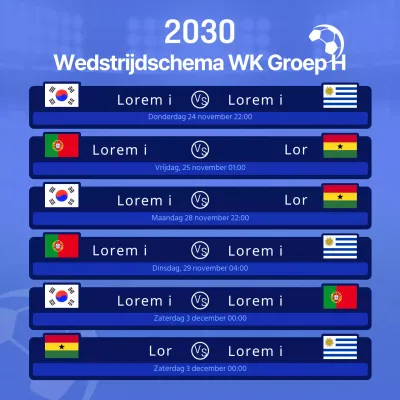 Helderblauw en marineblauw voetbalschema