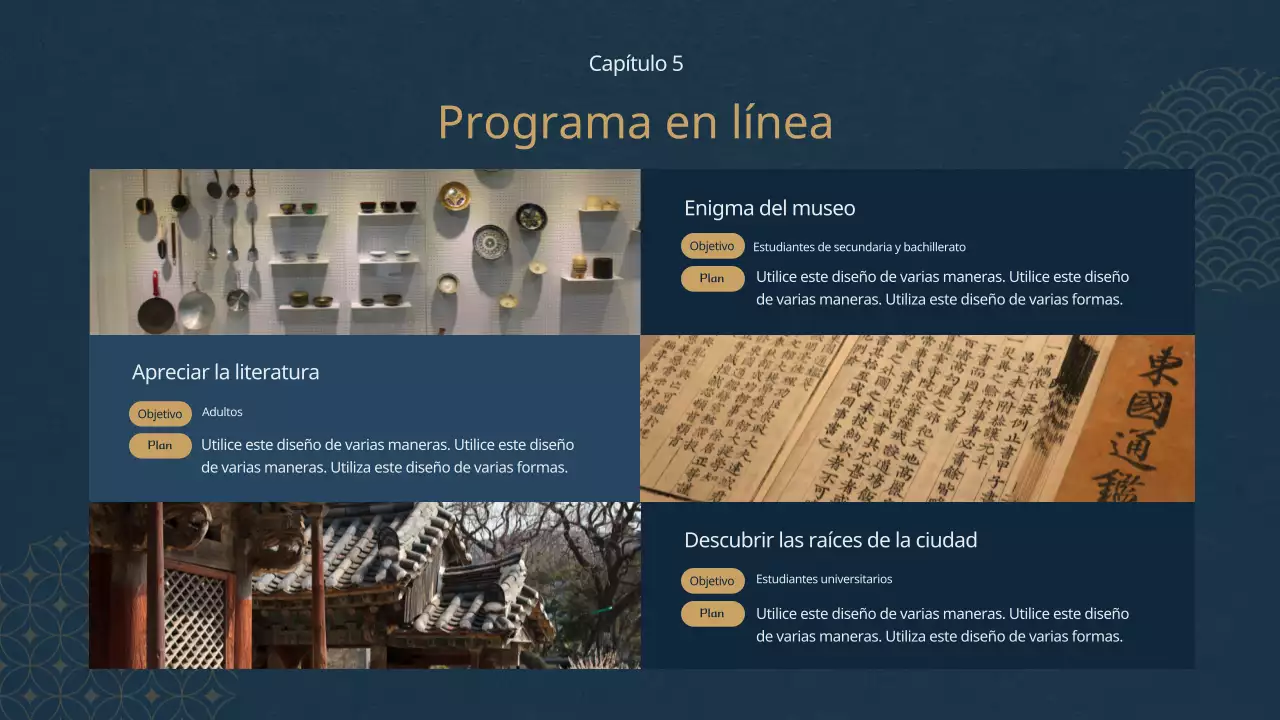 Plan del programa del museo temático oriental azul