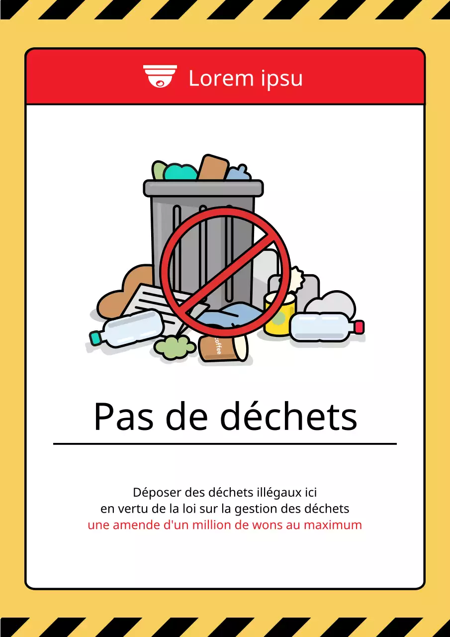 Un avertissement mignon et propre sur l'interdiction de jeter des détritus, en jaune et noir.