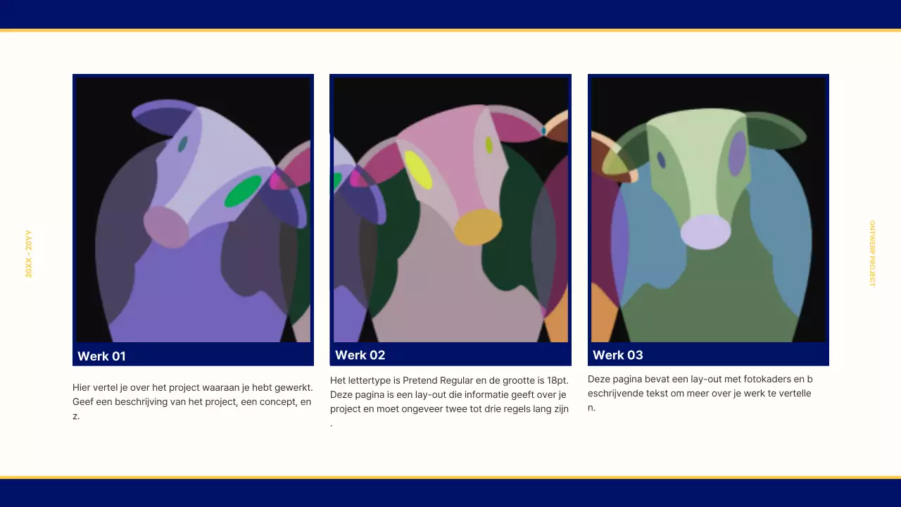 Design portfolio voor een vintage retro concept in marineblauw en geel