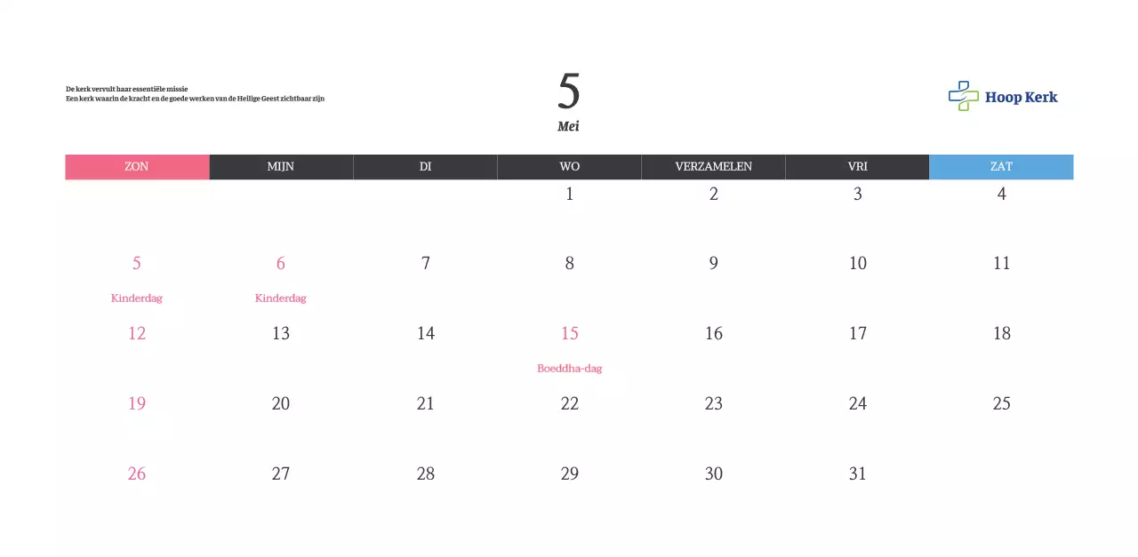 Kalender met opbeurende kerkafbeeldingen