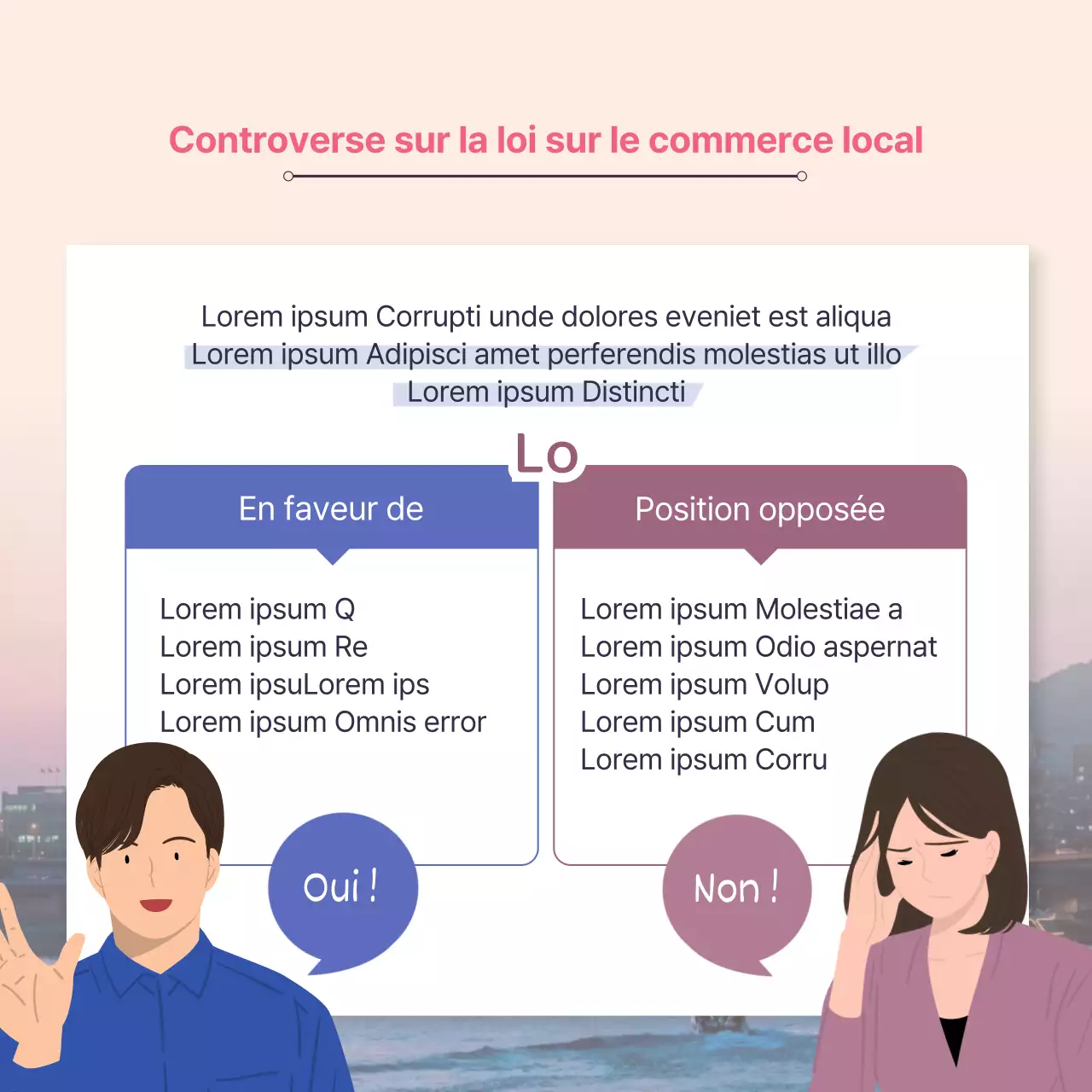 Le droit commercial local moderne expliqué en rose et bleu