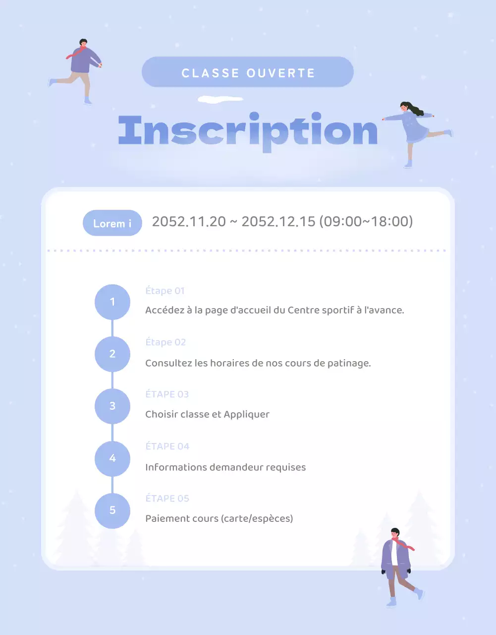 Guide des cours de patinage d'hiver en violet et blanc