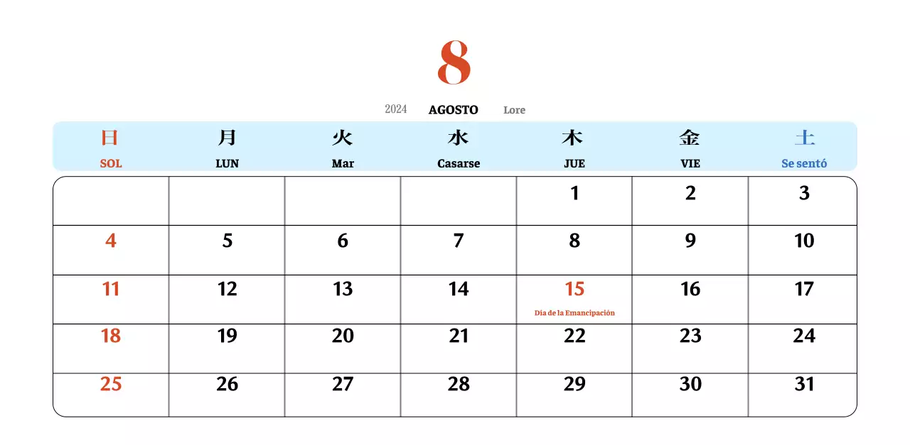 Calendario nostálgico de concepto retro en rojo y azul