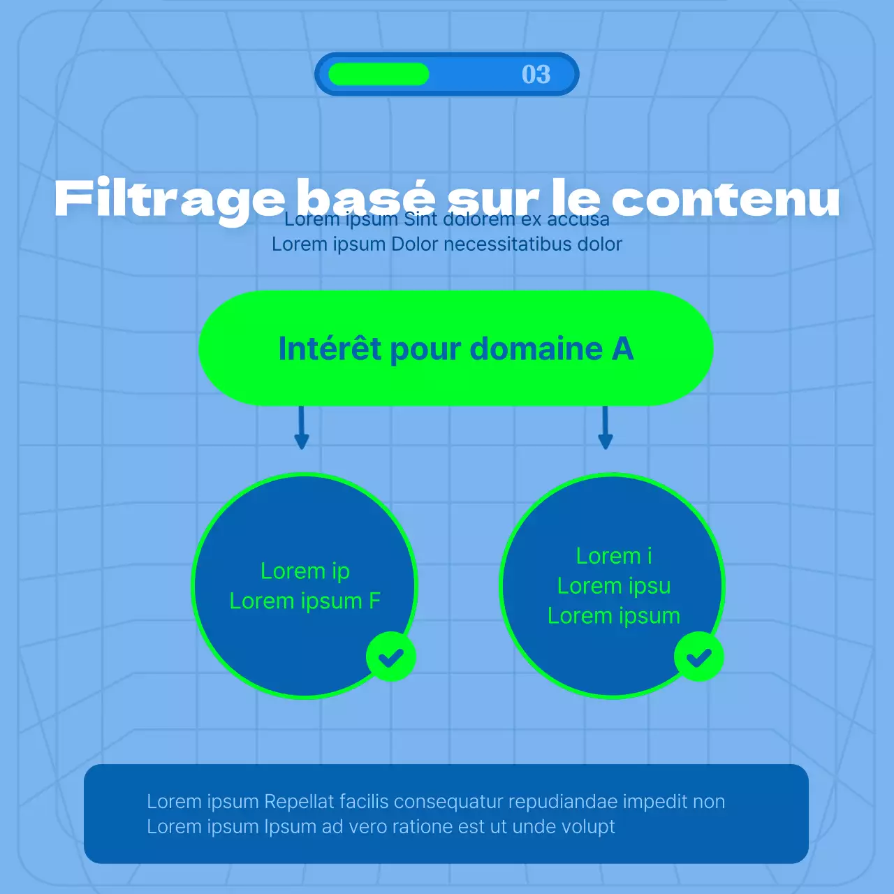 Thème de recommandation algorithmique avec fond bleu et lignes de connexion
