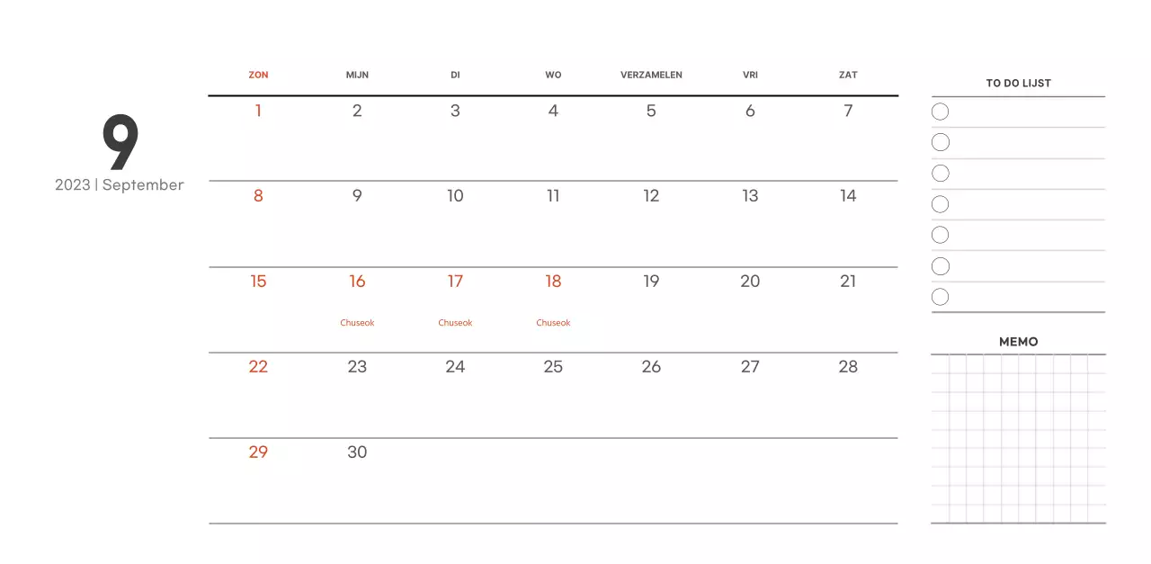 Eenvoudige, moderne stijl cafékalender