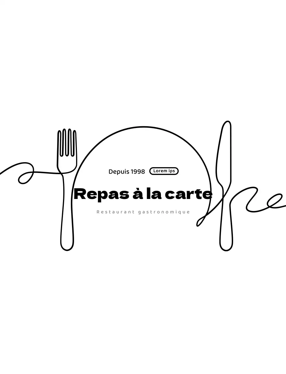 Logo simple de restaurant en blanc et noir