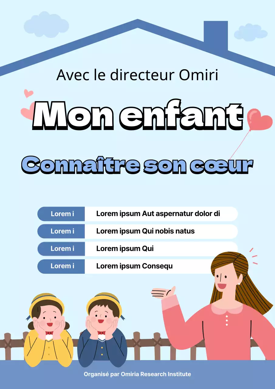 Affiche promotionnelle pour un événement à l'Institut de psychologie de l'enfant dans les tons bleus.