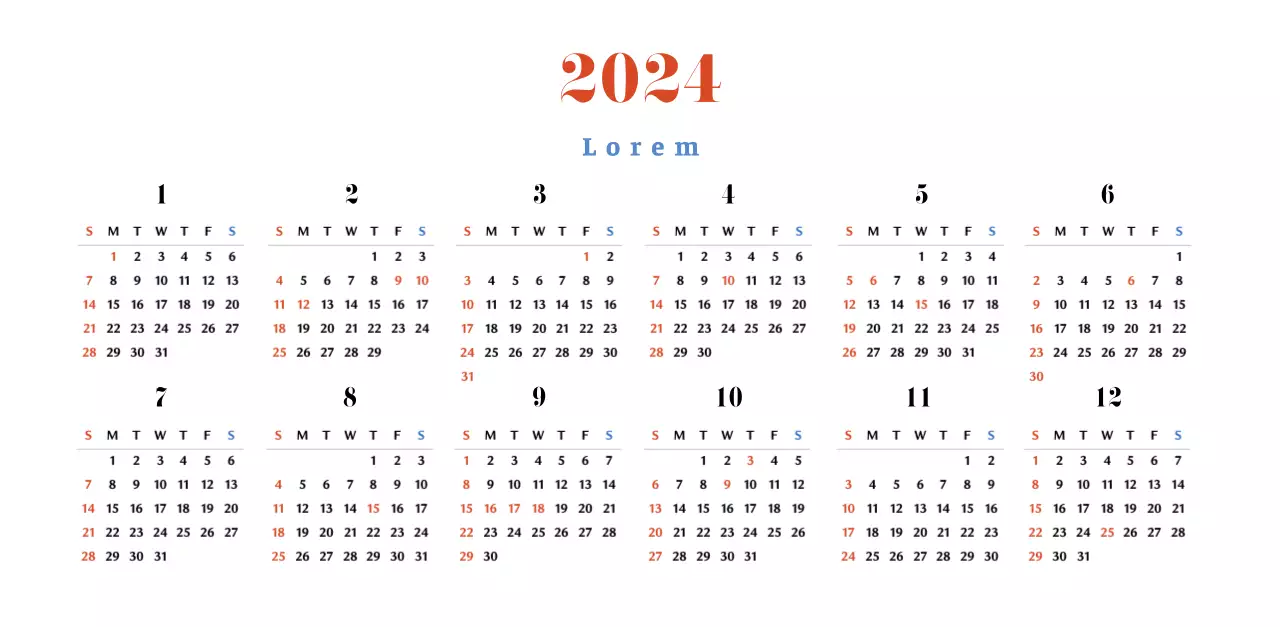 Calendario nostálgico de concepto retro en rojo y azul