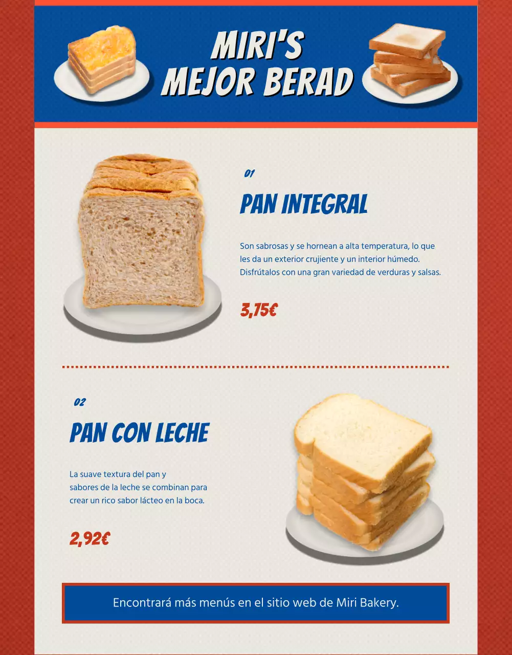 Presentación del pan vintage rojo y azul