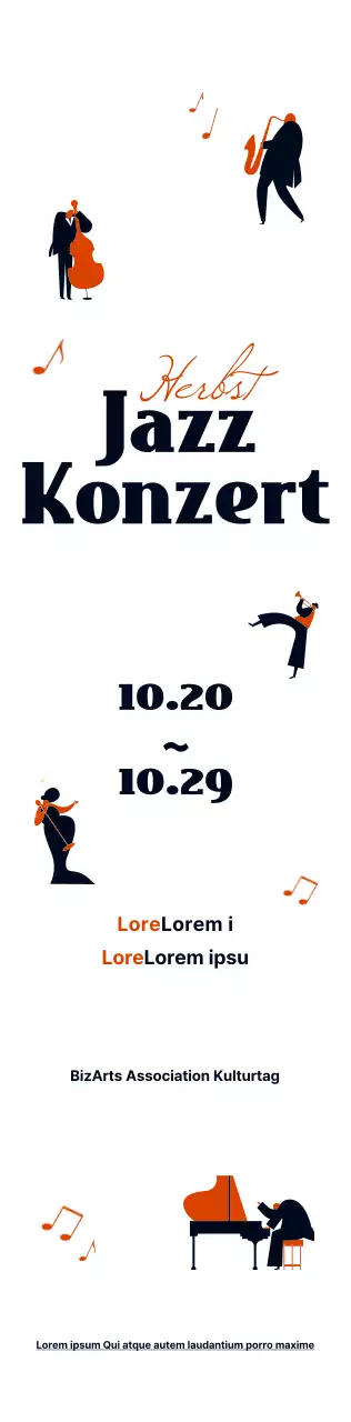 Informationen über Jazzkonzerte in einem hübschen schwarz-orangenen Illustrationsstil