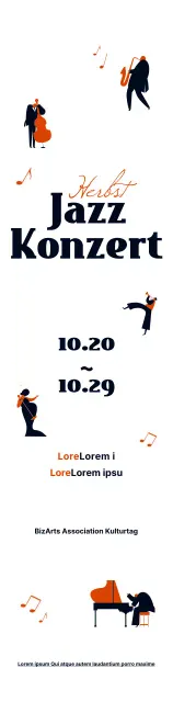 Informationen über Jazzkonzerte in einem hübschen schwarz-orangenen Illustrationsstil