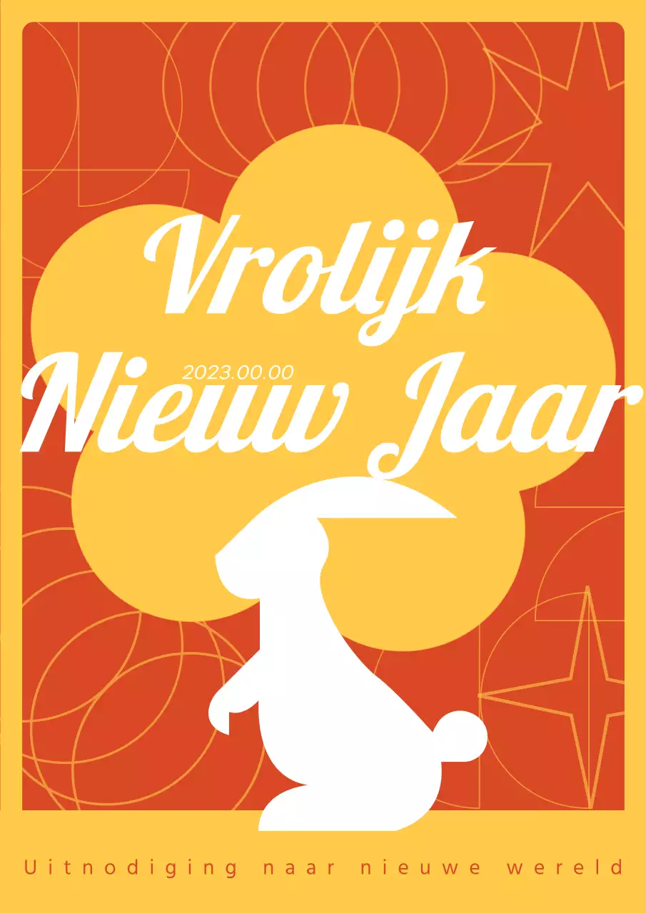 Nieuwjaarskaart in oranje en geel