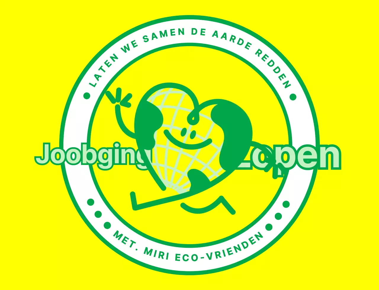Embleemlogo concept met een schattig aarde karakter in geel en groen voor een wereldwijde milieu campagne organisatie.