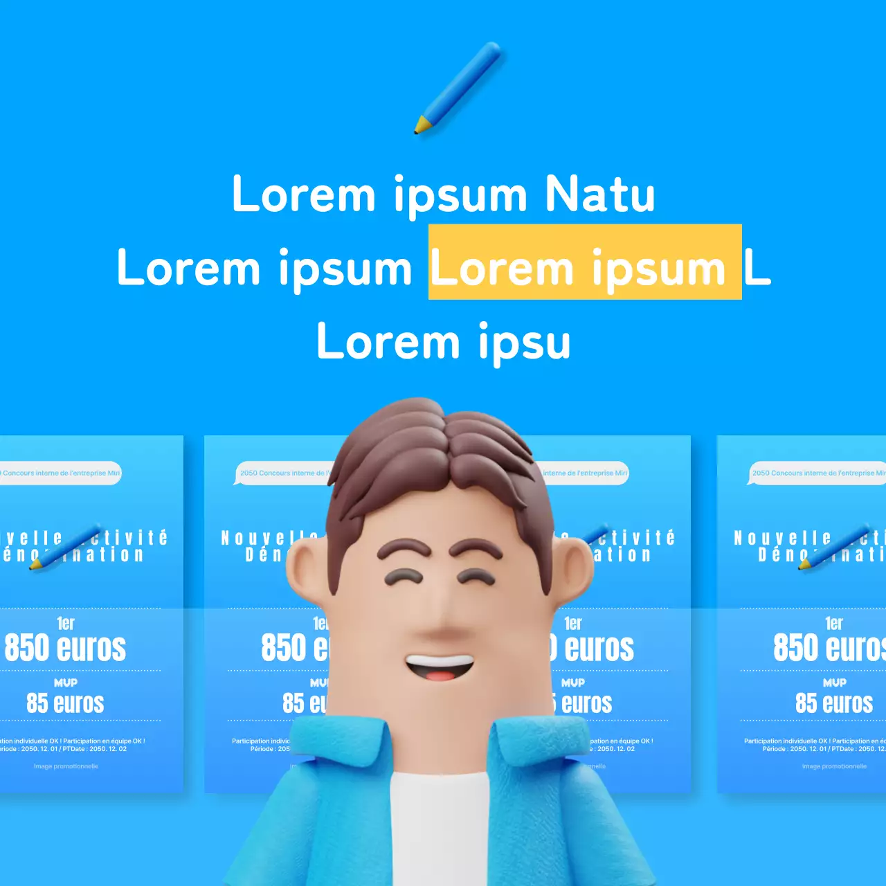 Annonce des résultats d'un concours interne pour un joli concept bleu et jaune