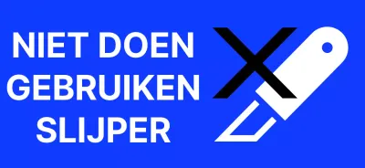 Een hip ontwerp in blauw en zwart met een waarschuwingsillustratie en een zakelijke homepage