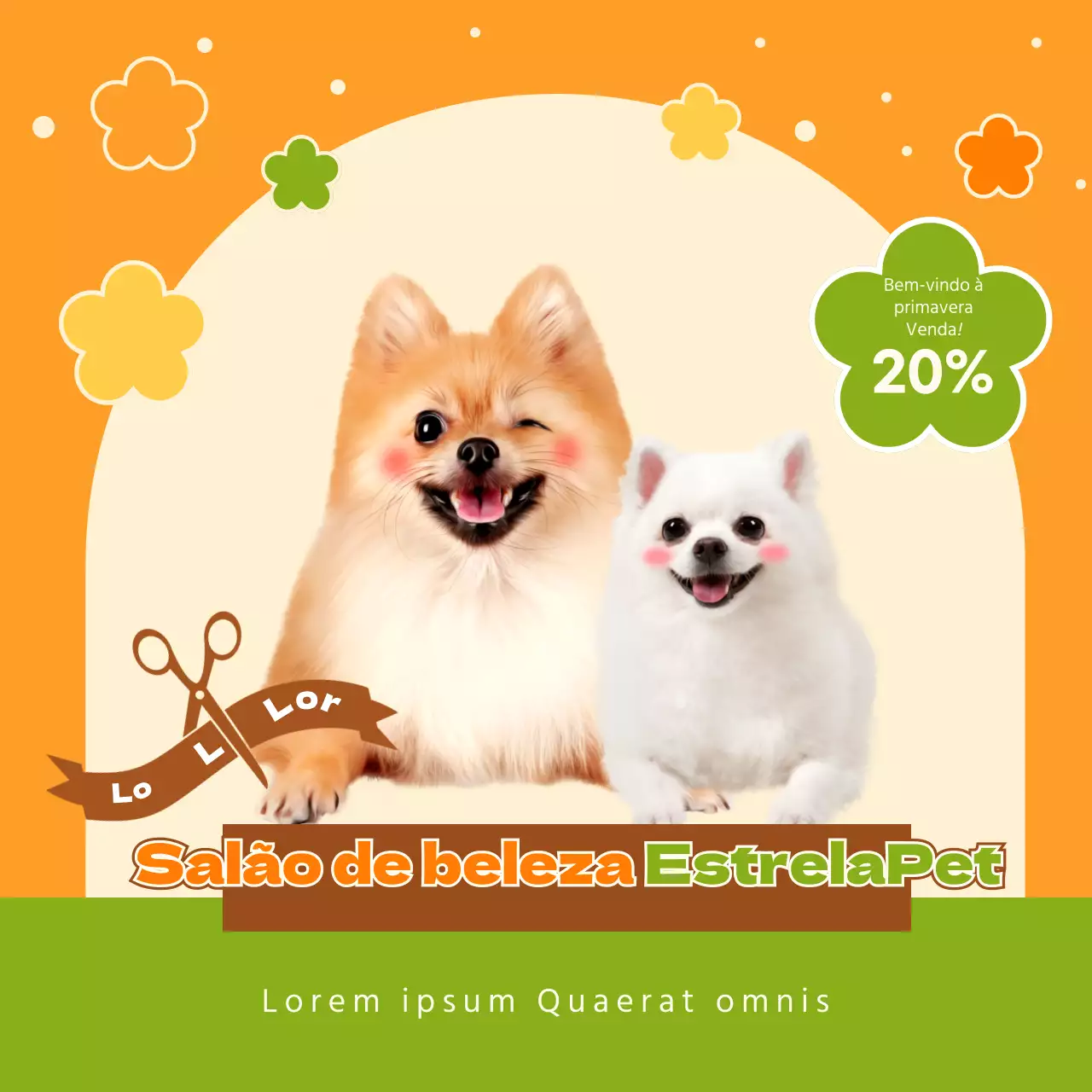 Promoção de cuidados a ter com o cão amarelo e verde