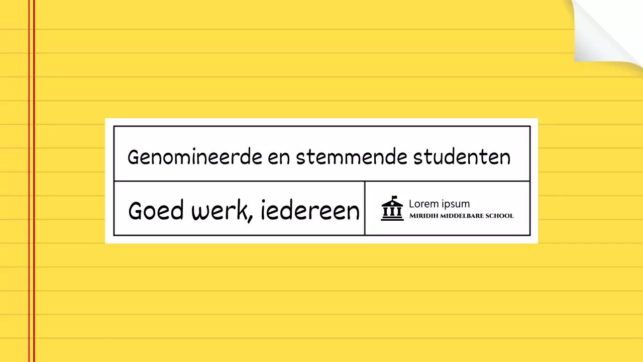 De uitslag van de studentenraadsverkiezing bekendmaken met een schattig geel schriftenboekconcept